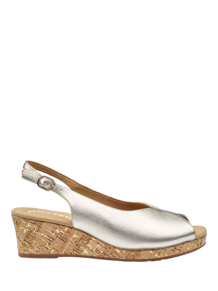 Hotter Atlantic Peep Toe Wedge Heeled Sandals, Soft Gold, Soft Gold