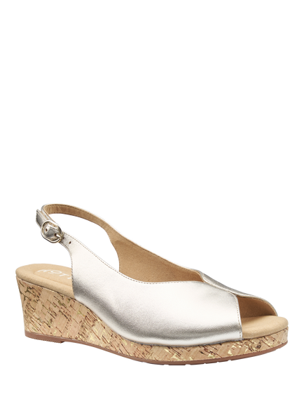 Hotter Atlantic Peep Toe Wedge Heeled Sandals, Soft Gold - view 2, Soft Gold