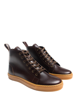 GORAL Smugs Leather High Top Trainers, Dark Brown - view 2, Dark Brown