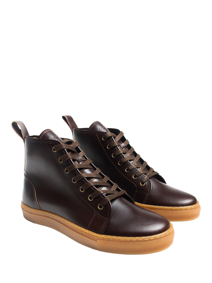GORAL Smugs Leather High Top Trainers, Dark Brown - view 2, Dark Brown