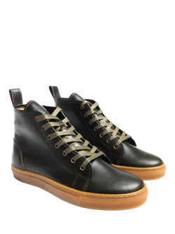 GORAL Smugs Leather High Top Trainers, Dark Khaki - view 2, Dark Khaki