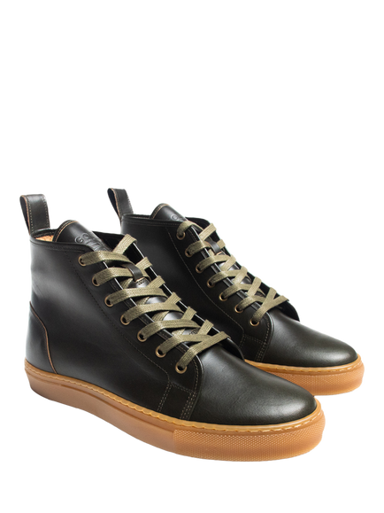 GORAL Smugs Leather High Top Trainers, Dark Khaki - view 2, Dark Khaki