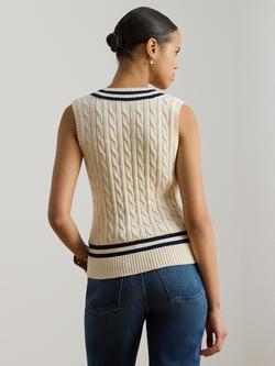 Lauren Ralph Lauren Nalrum Sleeveless Cricket Jumper, White/Navy - view 2, Cream/Navy