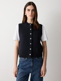 Jigsaw Button Down Wool Cashmere Waistcoat, Navy