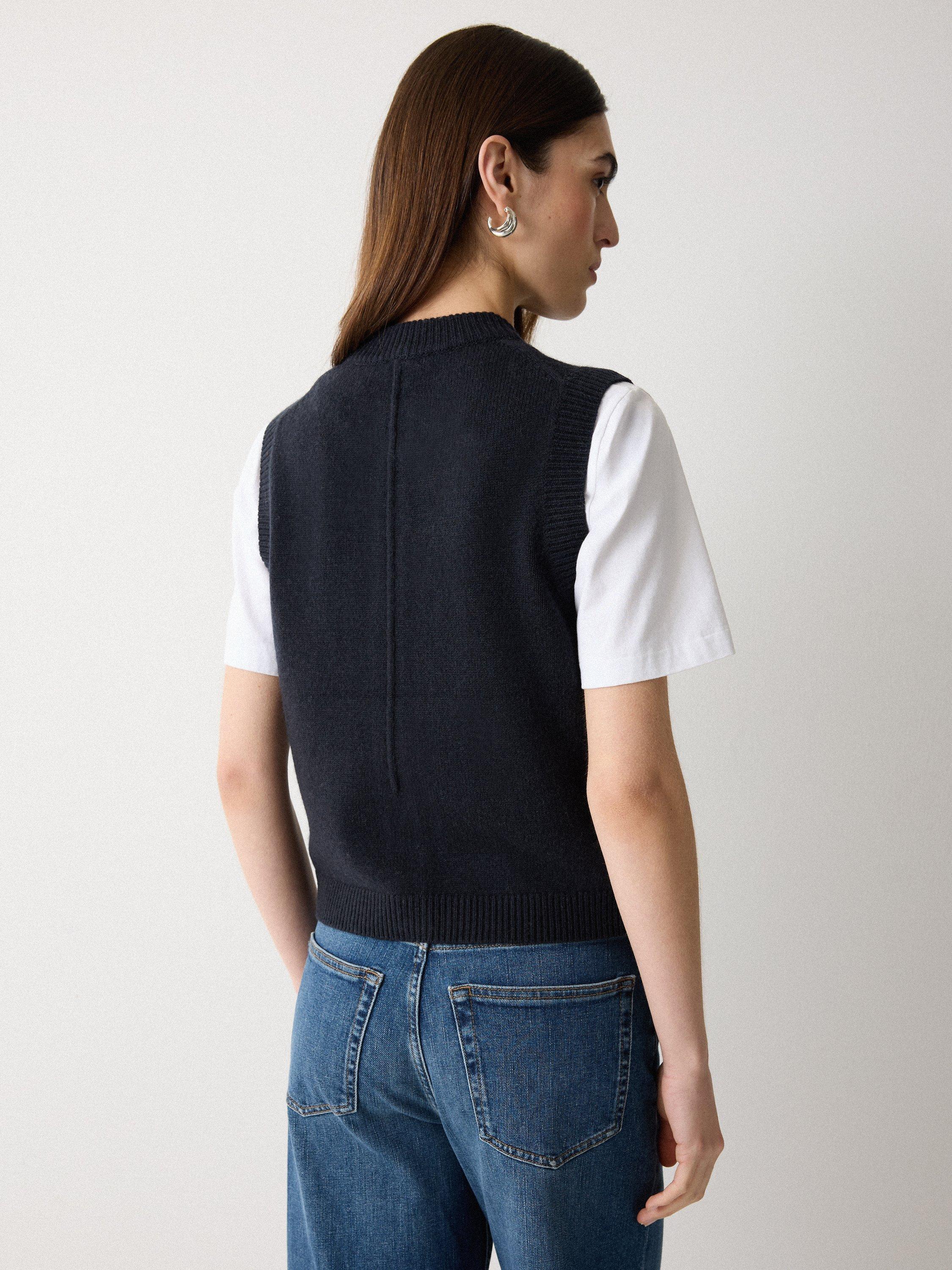 Product image 2 of 5, which shows Jigsaw Button Down Wool Rich Waistcoat, Navy, XS