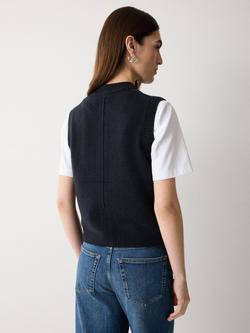 Jigsaw Button Down Wool Cashmere Waistcoat - view 2, Navy