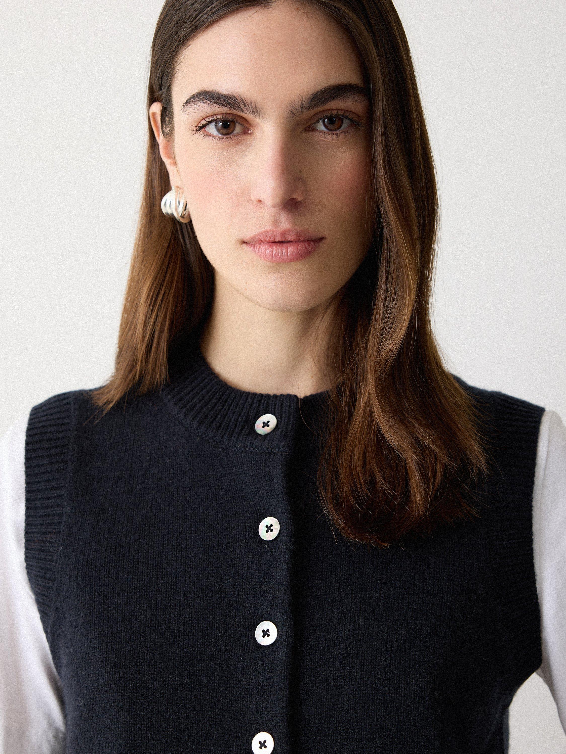 Product image 3 of 5, which shows Jigsaw Button Down Wool Rich Waistcoat, Navy, XS