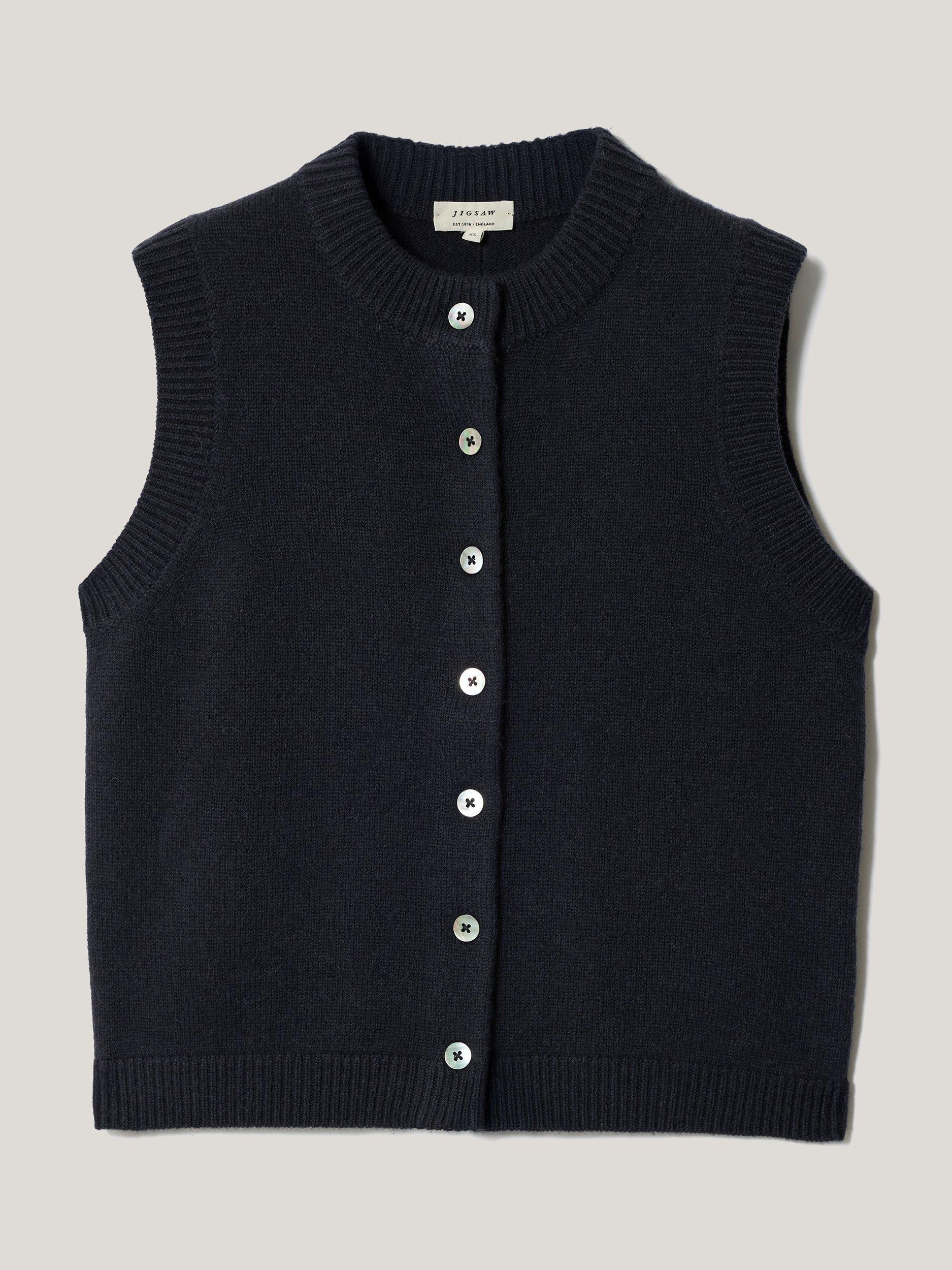 Product image 5 of 5, which shows Jigsaw Button Down Wool Rich Waistcoat, Navy, XS