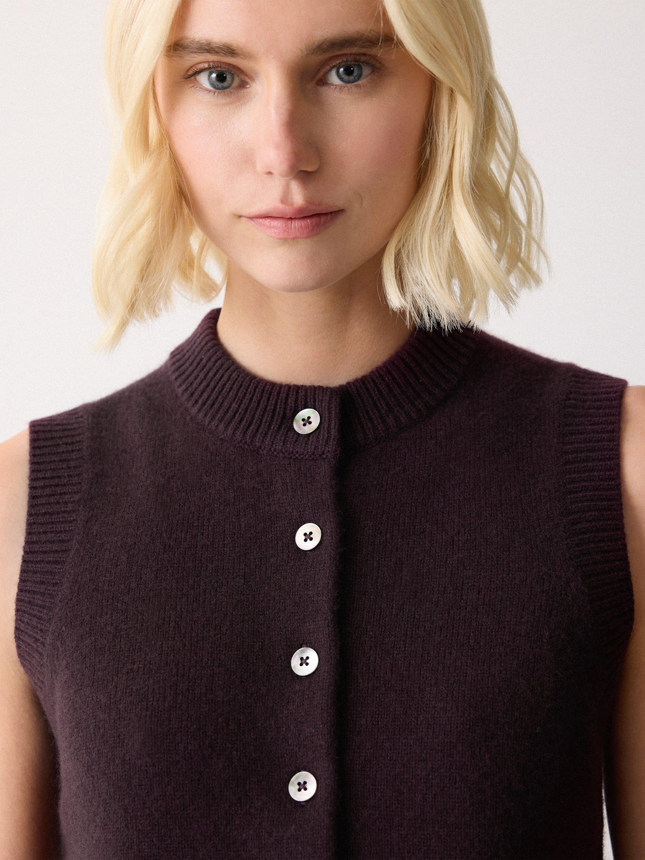 Product image 3 of 5, which shows Jigsaw Button Down Wool Rich Waistcoat, Purple, XS