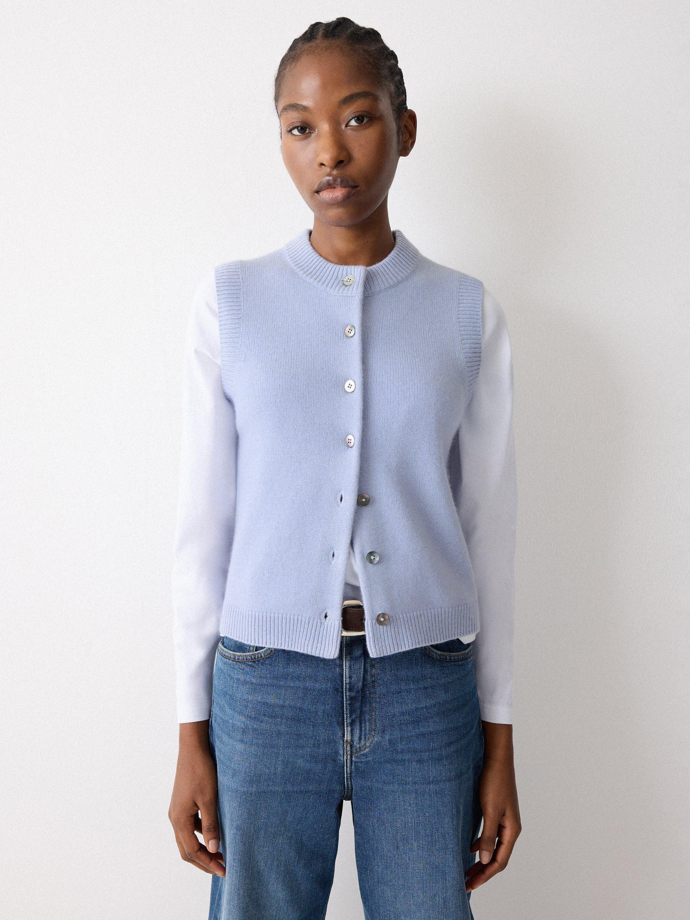 Product image 1 of 6, which shows Jigsaw Wool Cashmere Waistcoat, Blue, XS