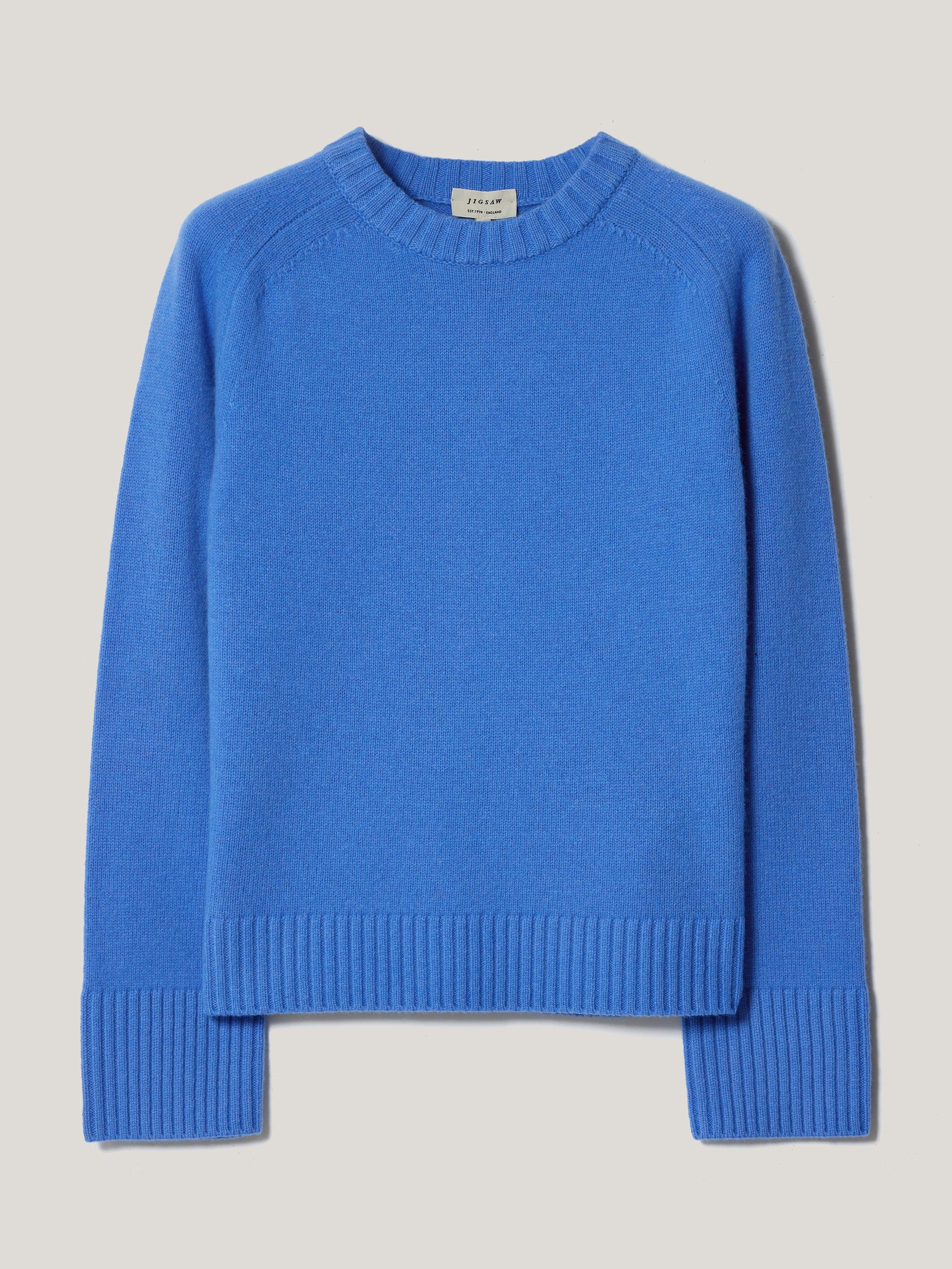 Product image 5 of 6, which shows Jigsaw Saddle Stitch Wool Rich Jumper, Blue, XS