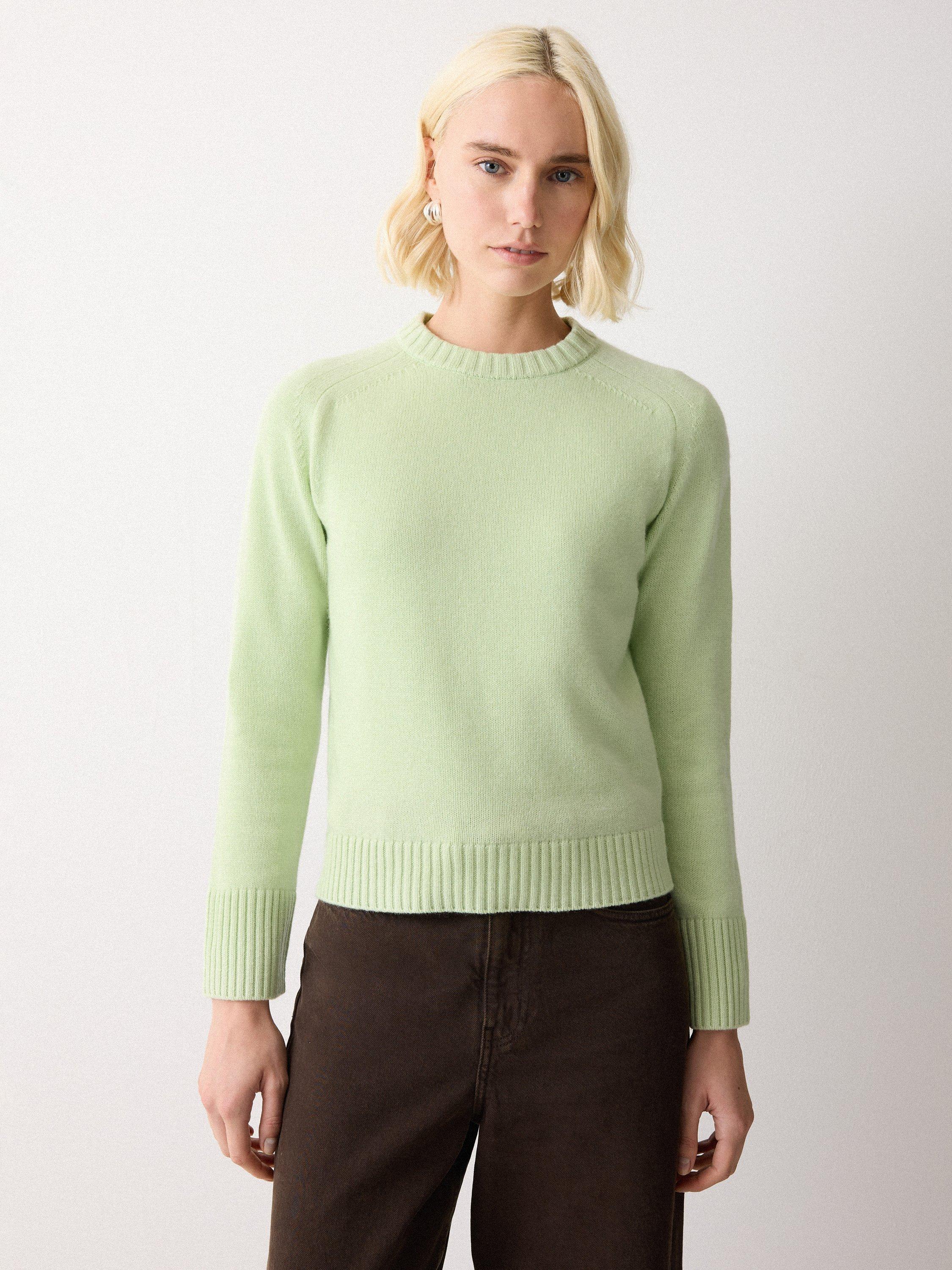 Product image 1 of 7, which shows Jigsaw Saddle Stitch Wool Rich Jumper, Green, XS