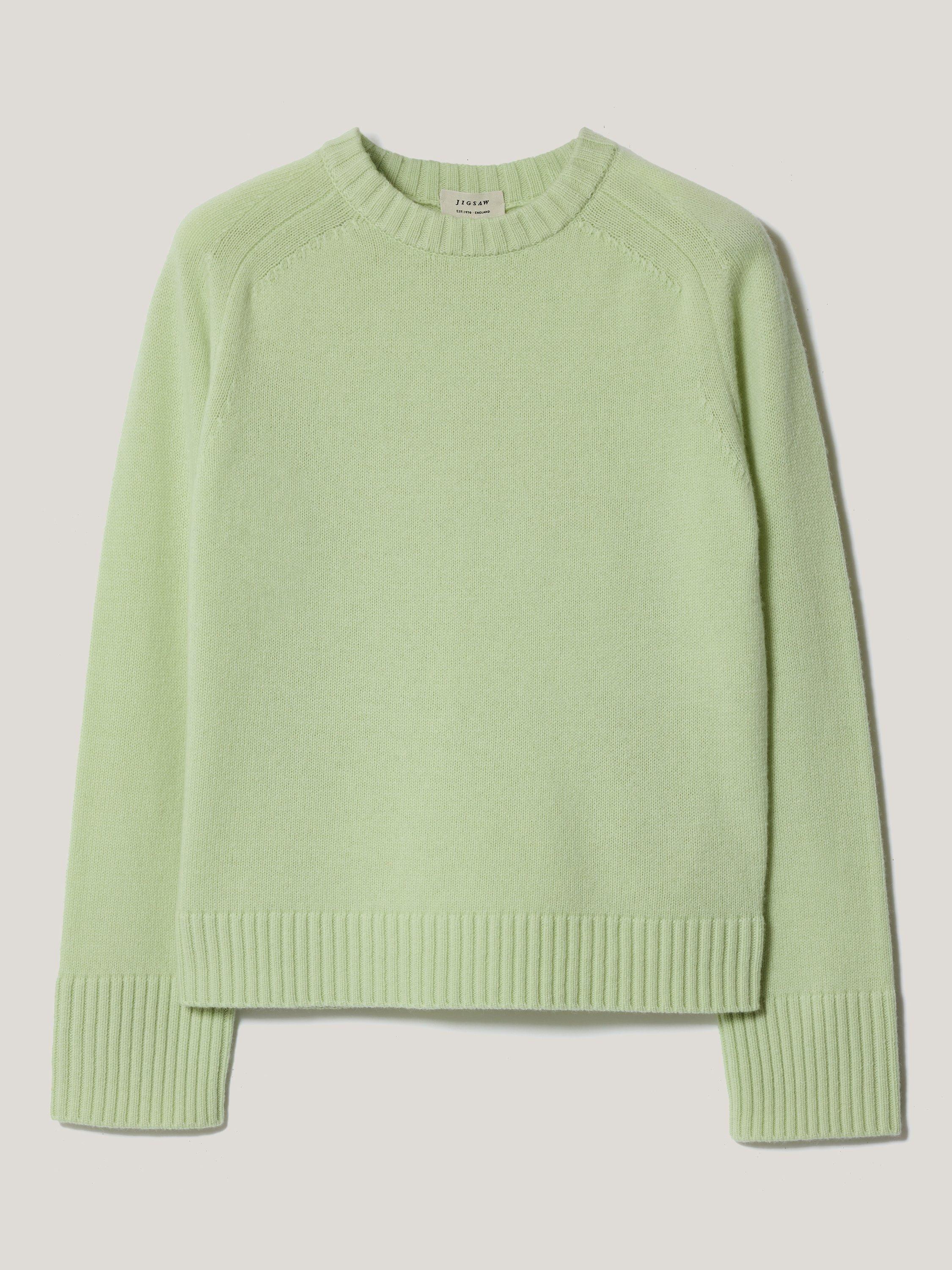 Product image 5 of 7, which shows Jigsaw Saddle Stitch Wool Rich Jumper, Green, XS