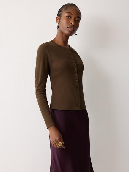 Jigsaw Button Through Long Sleeve Baby Top, Brown