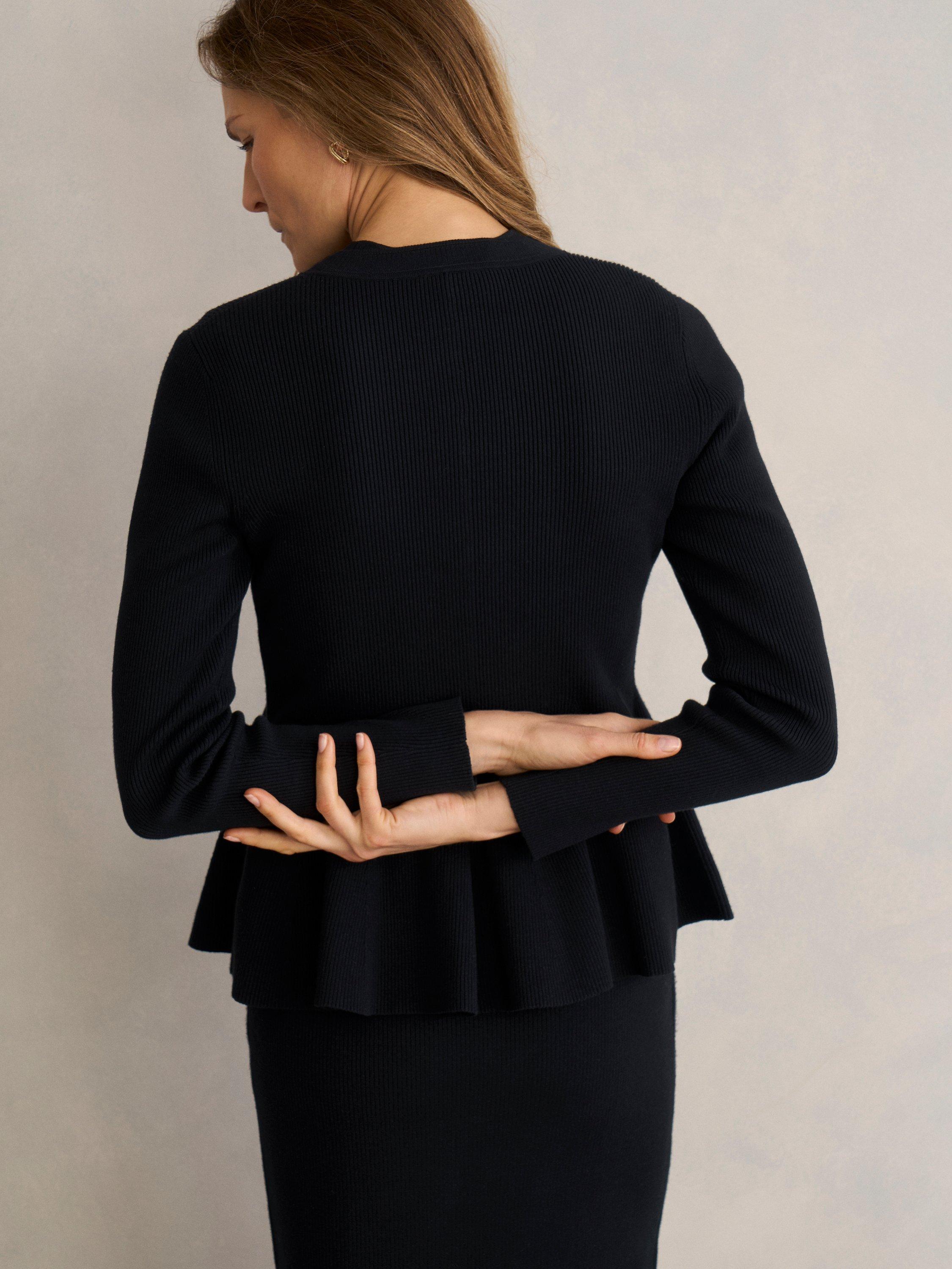 Product image 2 of 5, which shows Hobbs Bridget Peplum Hem Cardigan, Black, L