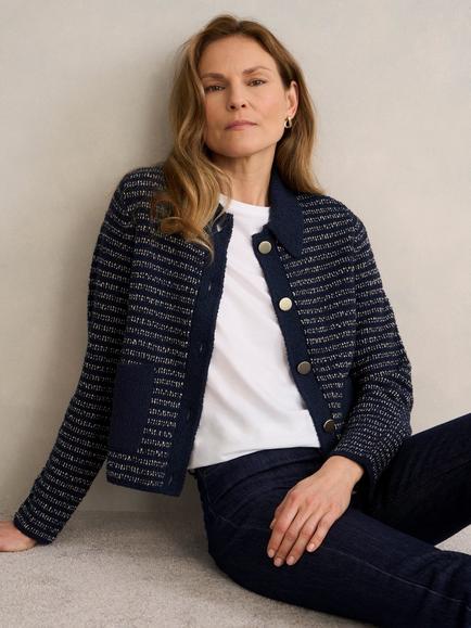 Hobbs Sasha Knitted Jacket, Navy, Navy