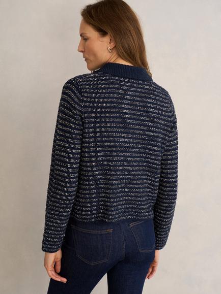 Hobbs Sasha Knitted Jacket, Navy - view 2, Navy