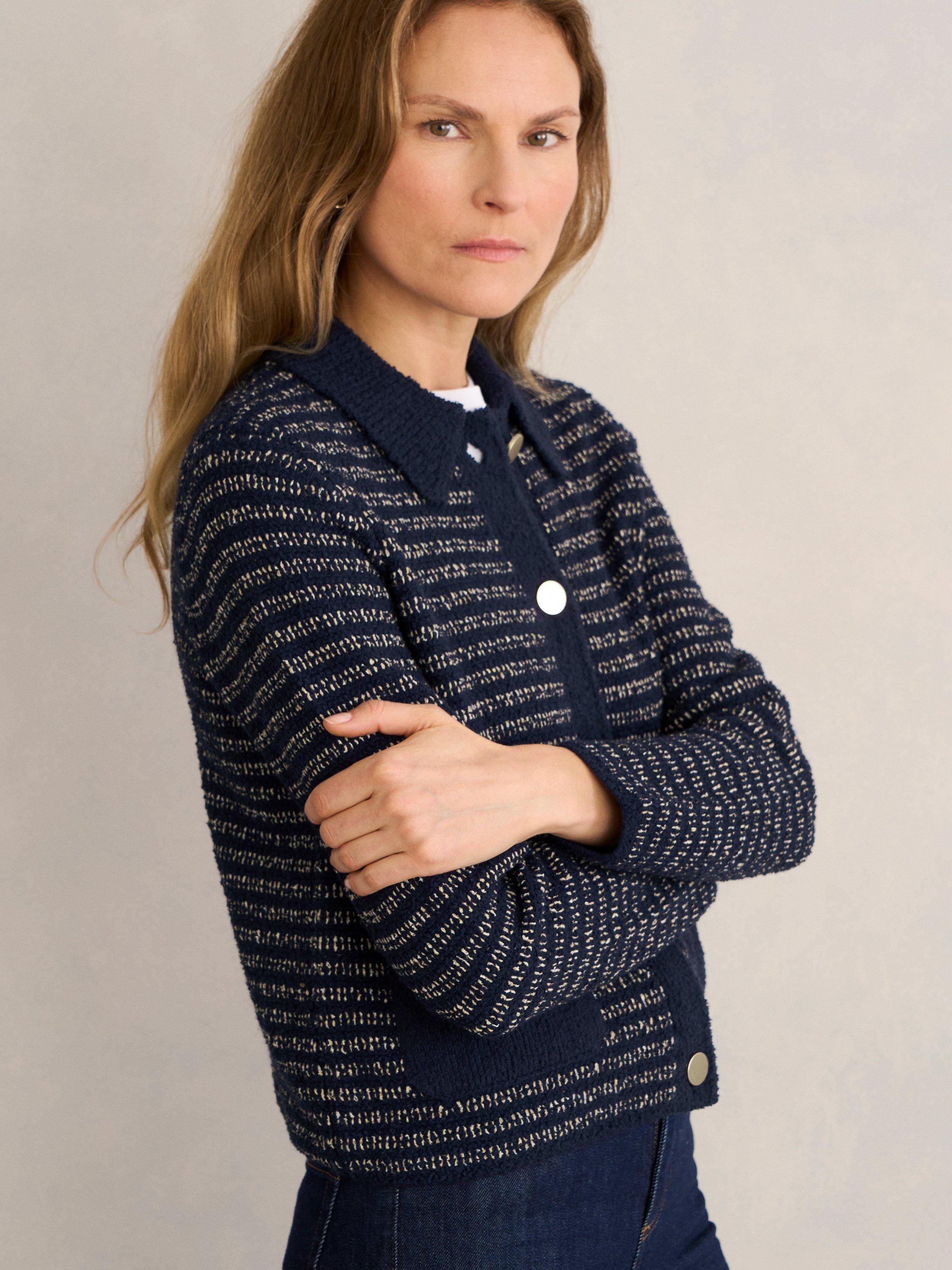 Product image 3 of 7, which shows Hobbs Sasha Knitted Jacket, Navy, L