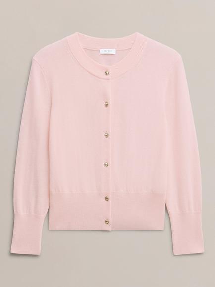 Hobbs Tresco Wool Rich Cardigan, Pale Pink - view 2, Pale Pink