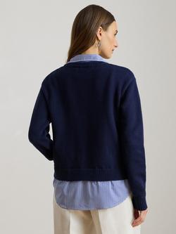 Lauren Ralph Lauren Shirt Detail V-Neck Jumper, Navy - view 2, Navy