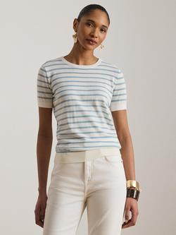 Lauren Ralph Lauren Stripe Short Sleeve Jumper, White/Blue, White/Blue