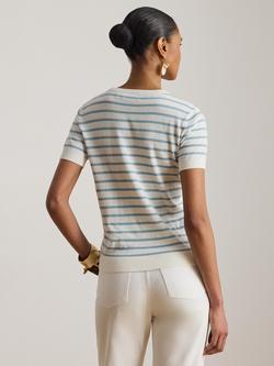 Lauren Ralph Lauren Stripe Short Sleeve Jumper, White/Blue - view 2, White/Blue