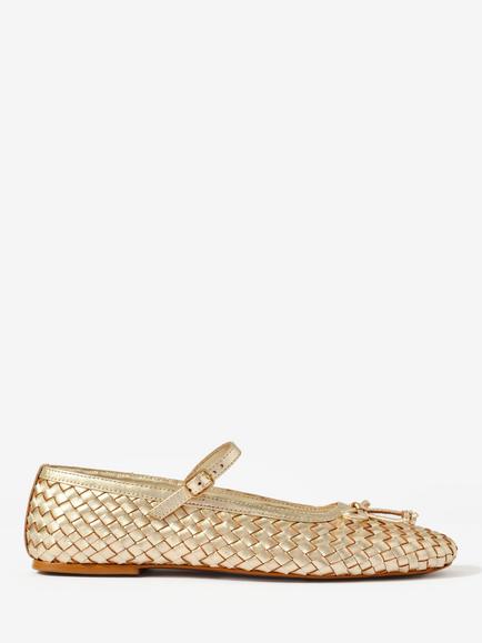 Mint Velvet Charley Woven Leather Pumps, Gold, Gold