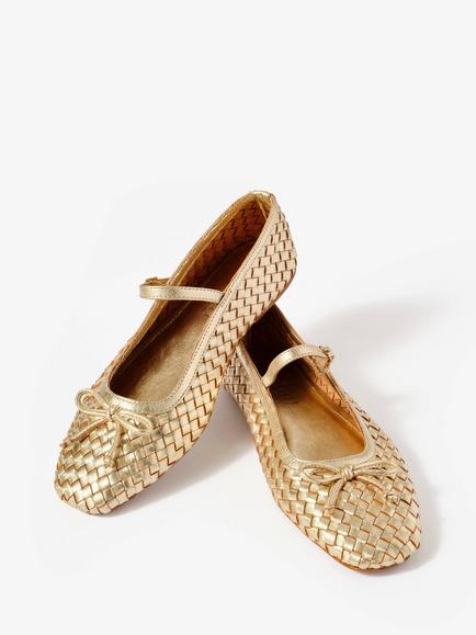 Mint Velvet Charley Woven Leather Pumps, Gold - view 2, Gold