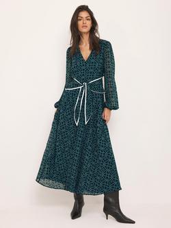 Mint Velvet Geometric Print Tie Maxi Dress, Green/Multi, Green/Multi