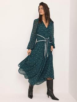 Mint Velvet Geometric Print Tie Maxi Dress, Green/Multi - view 2, Green/Multi