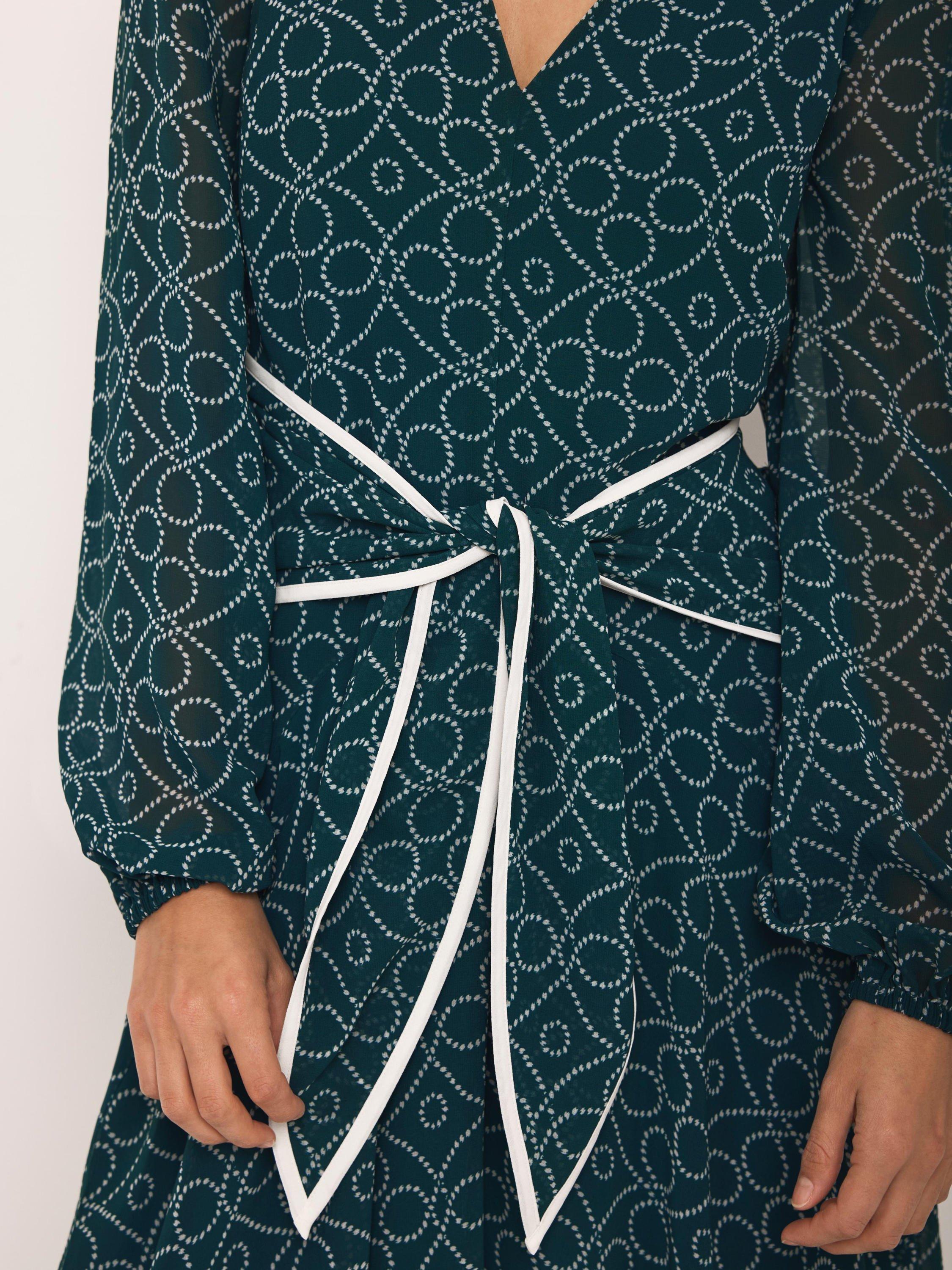 Mint Velvet Geometric Print Tie Maxi Dress, Green/Multi