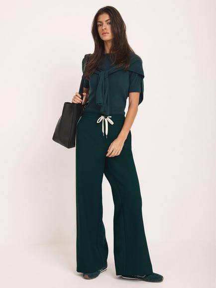 Mint Velvet Side Stripe Wide Leg Trousers, Green/Multi, Green/Multi