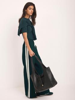 Mint Velvet Side Stripe Wide Leg Trousers, Green/Multi - view 2, Green/Multi