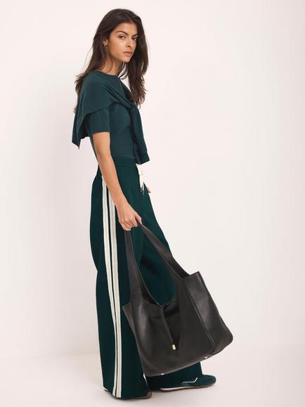 Mint Velvet Side Stripe Wide Leg Trousers, Green/Multi - view 2, Green/Multi