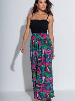 Pour Moi Emma Strapless Shirred Bodice Woven Maxi Beach Dress, Black/Multi, Black/Multi