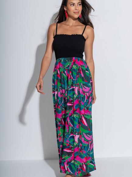 Pour Moi Emma Strapless Shirred Bodice Woven Maxi Beach Dress, Black/Multi, Black/Multi