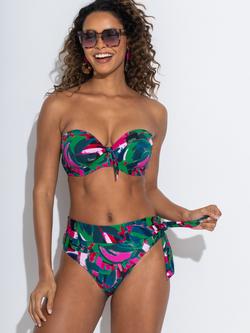 Pour Moi Heatwave Fold Over Tie Bikini Bottoms, Black/ Multi, Black/ Multi