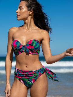 Pour Moi Heatwave Fold Over Tie Bikini Bottoms, Black/ Multi - view 2, Black/ Multi