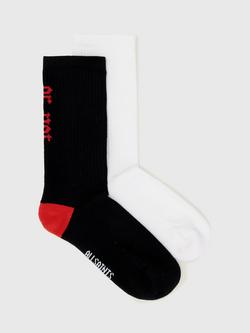 AllSaints Lucky Or Not Socks, Pack of 2, Black/White, Black/White