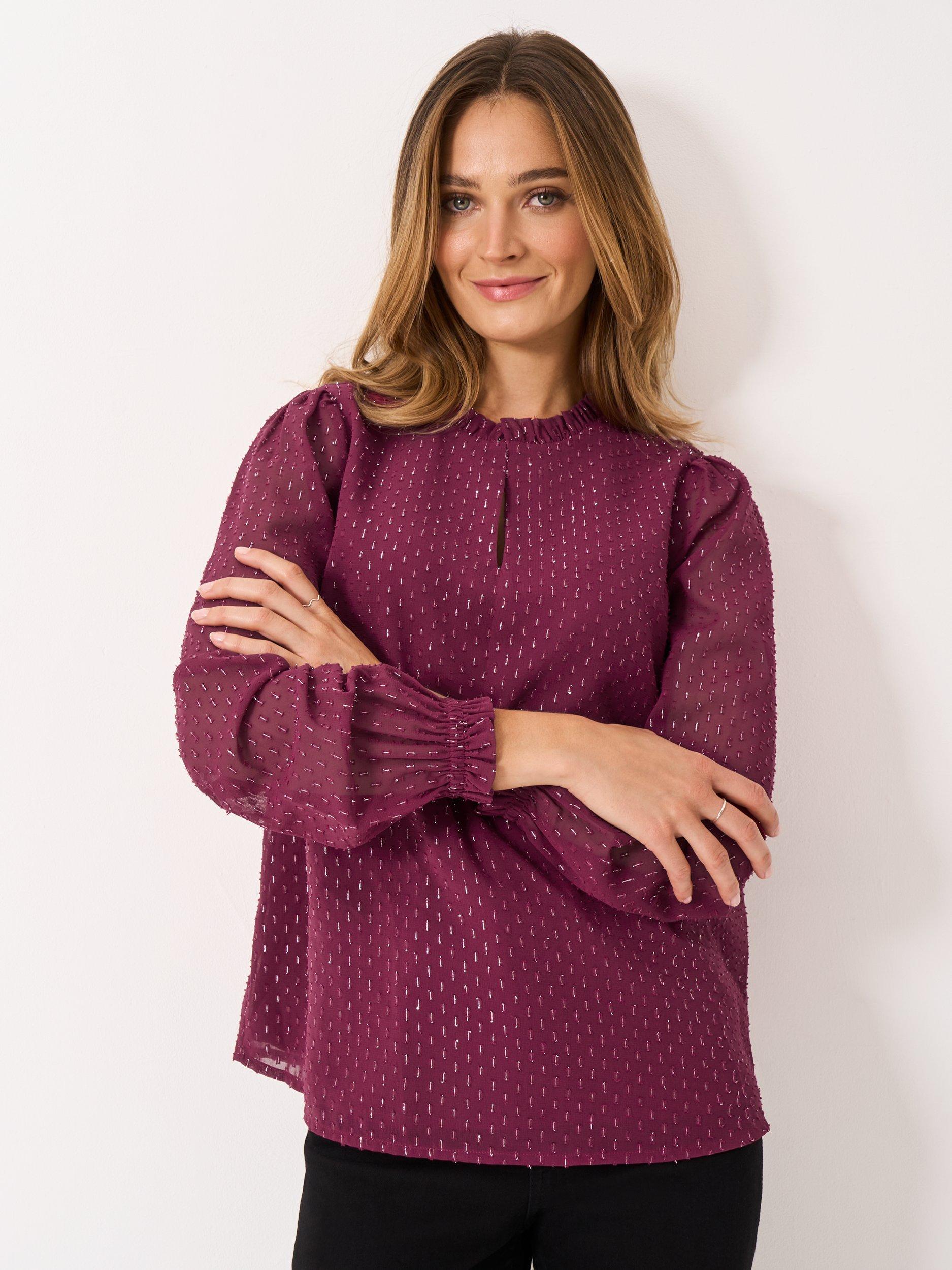 Product image 1 of 5, which shows Crew Clothing Iris Sparkle Top, Burgundy, 10