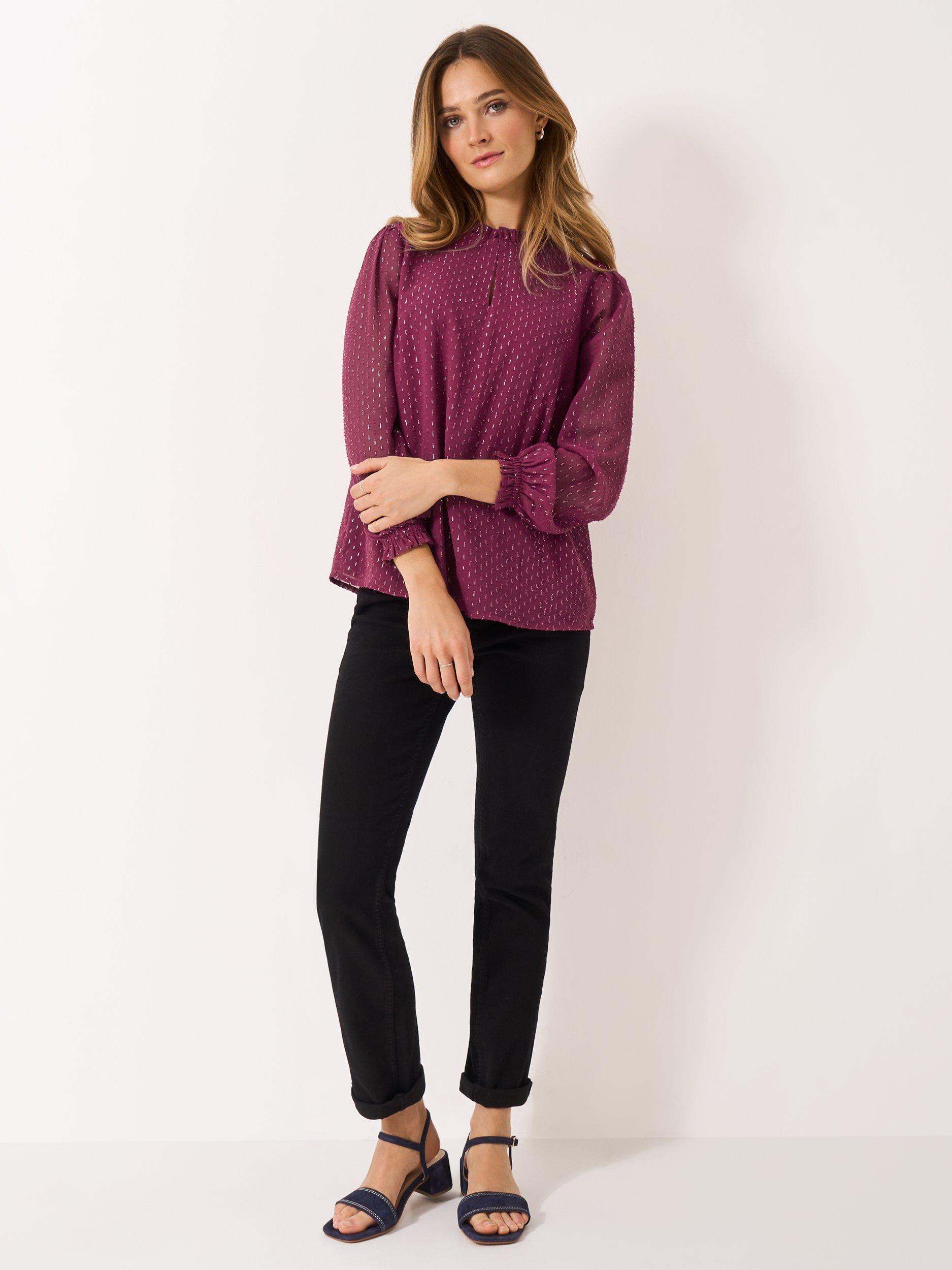 Product image 3 of 5, which shows Crew Clothing Iris Sparkle Top, Burgundy, 10