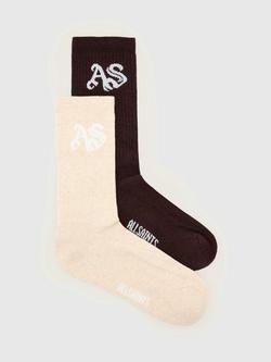 AllSaints Gothic Logo Socks, Pack of 2, Brown/Multi, Brown/Multi