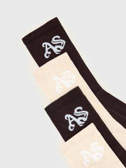 AllSaints Gothic Logo Socks, Pack of 2, Brown/Multi - view 2, Brown/Multi