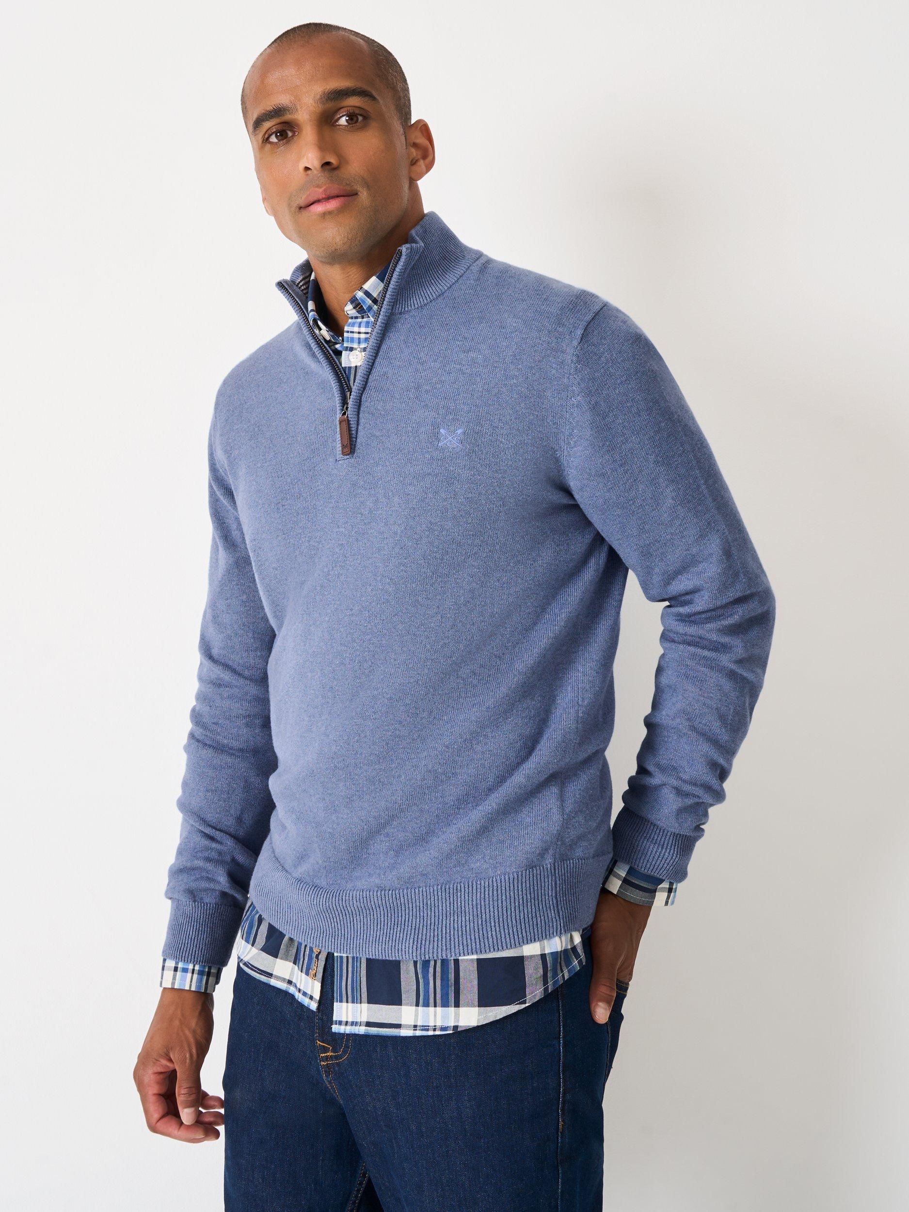 Product image 1 of 5, which shows Crew Clothing Cotton Half-Zip Jumper, Mid Blue, XS