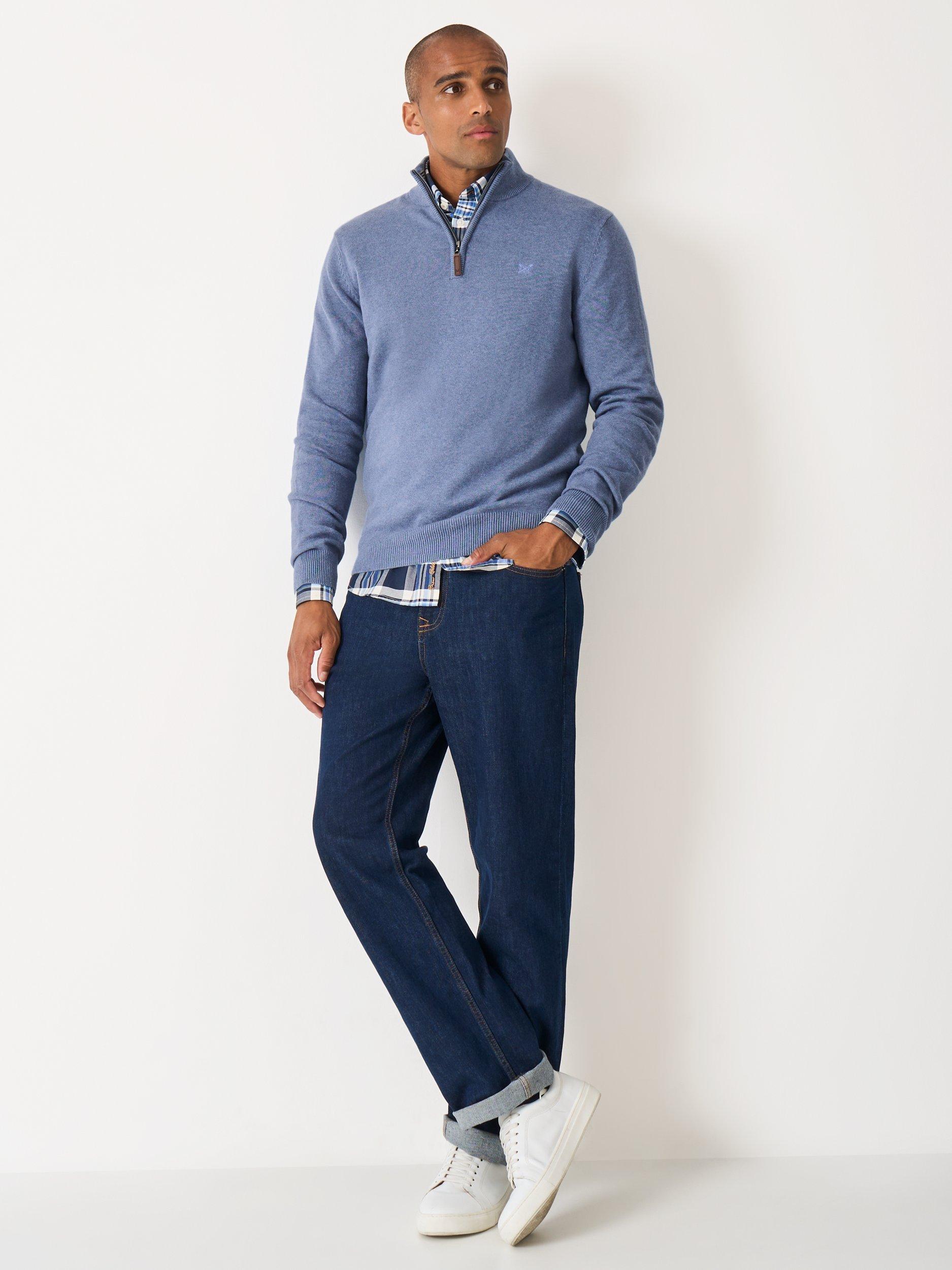 Product image 3 of 5, which shows Crew Clothing Cotton Half-Zip Jumper, Mid Blue, XS