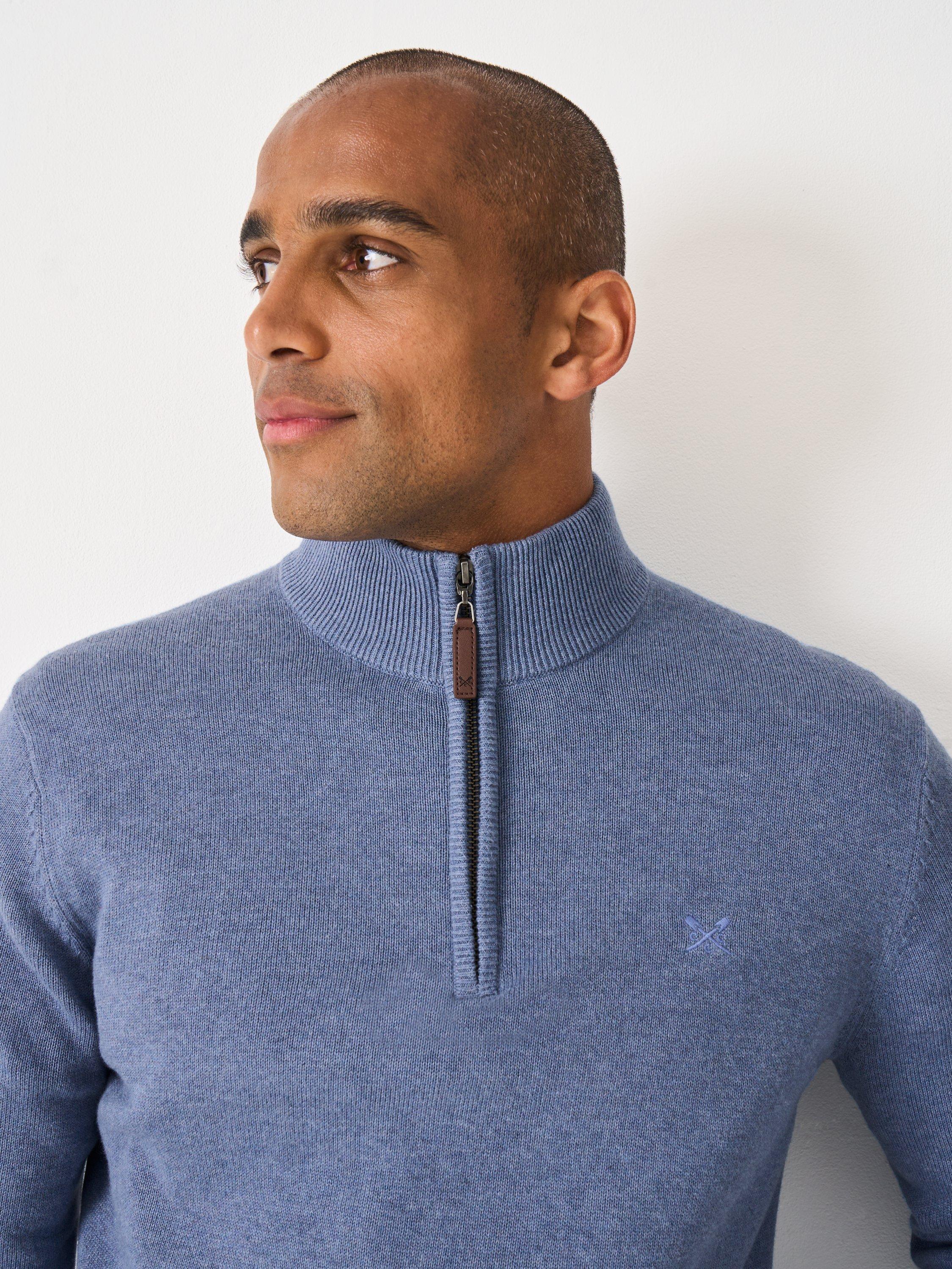 Product image 4 of 5, which shows Crew Clothing Cotton Half-Zip Jumper, Mid Blue, XS