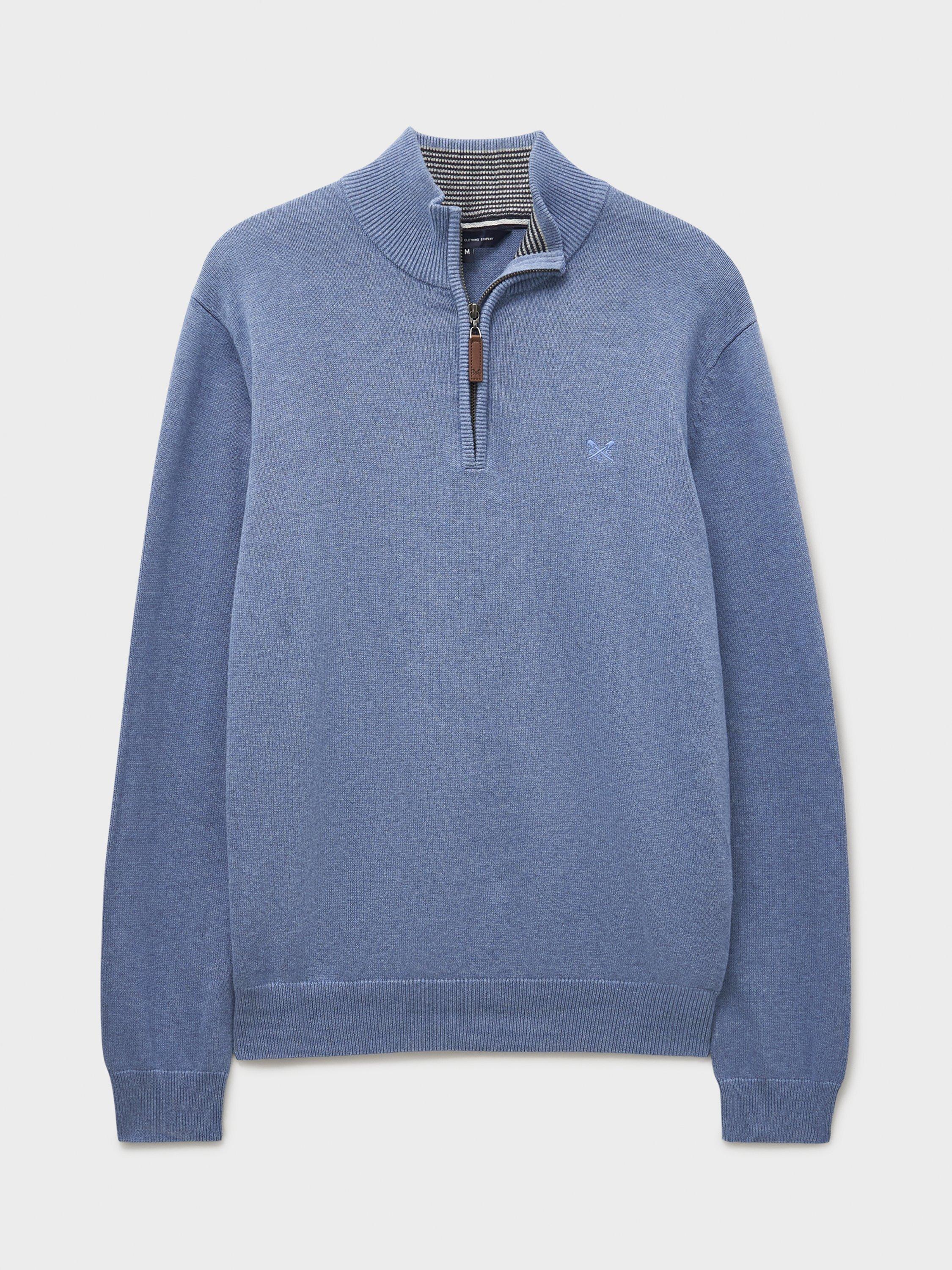 Product image 5 of 5, which shows Crew Clothing Cotton Half-Zip Jumper, Mid Blue, XS