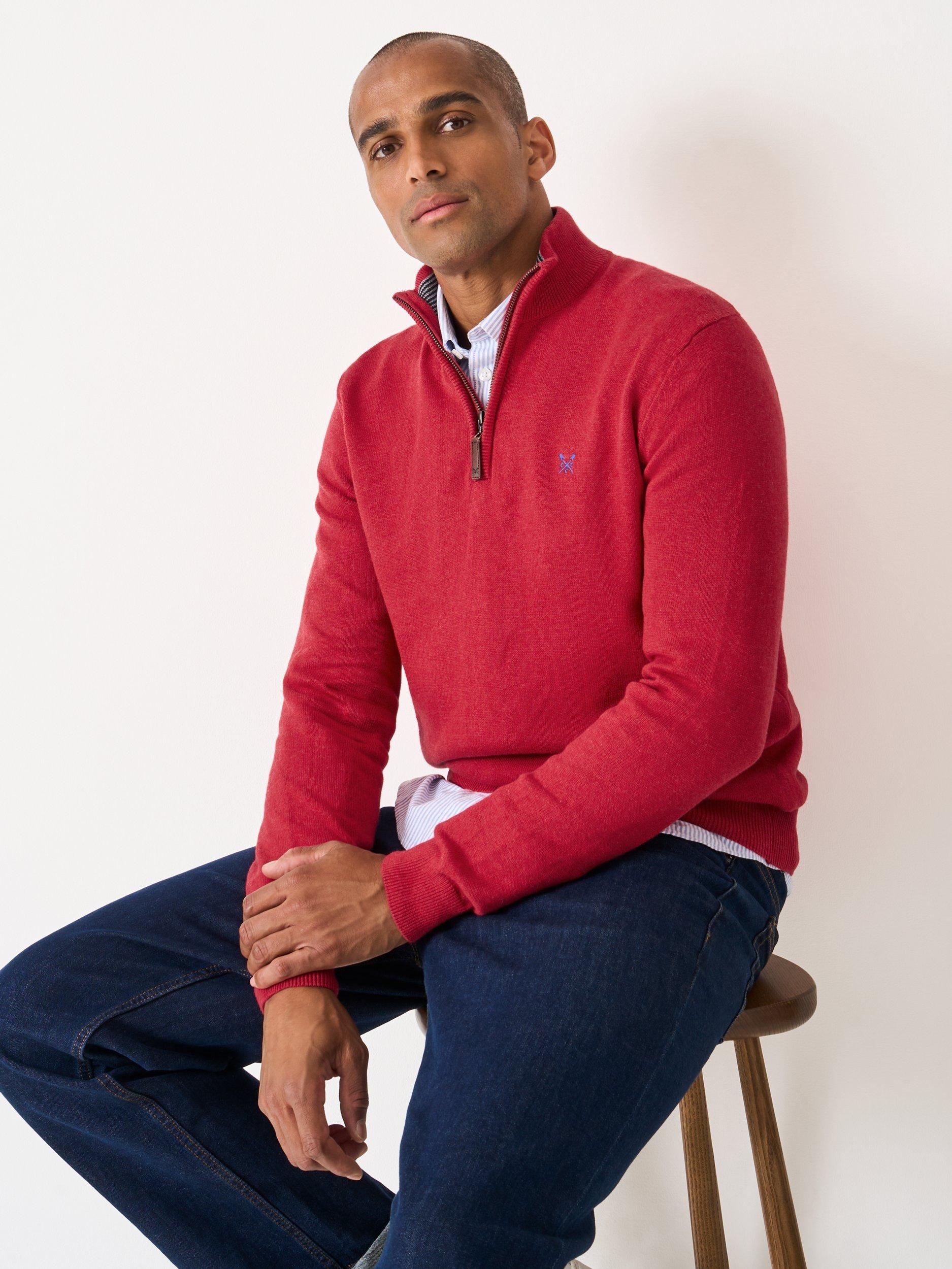 Product image 1 of 5, which shows Crew Clothing Cotton Half-Zip Jumper, Red, XS