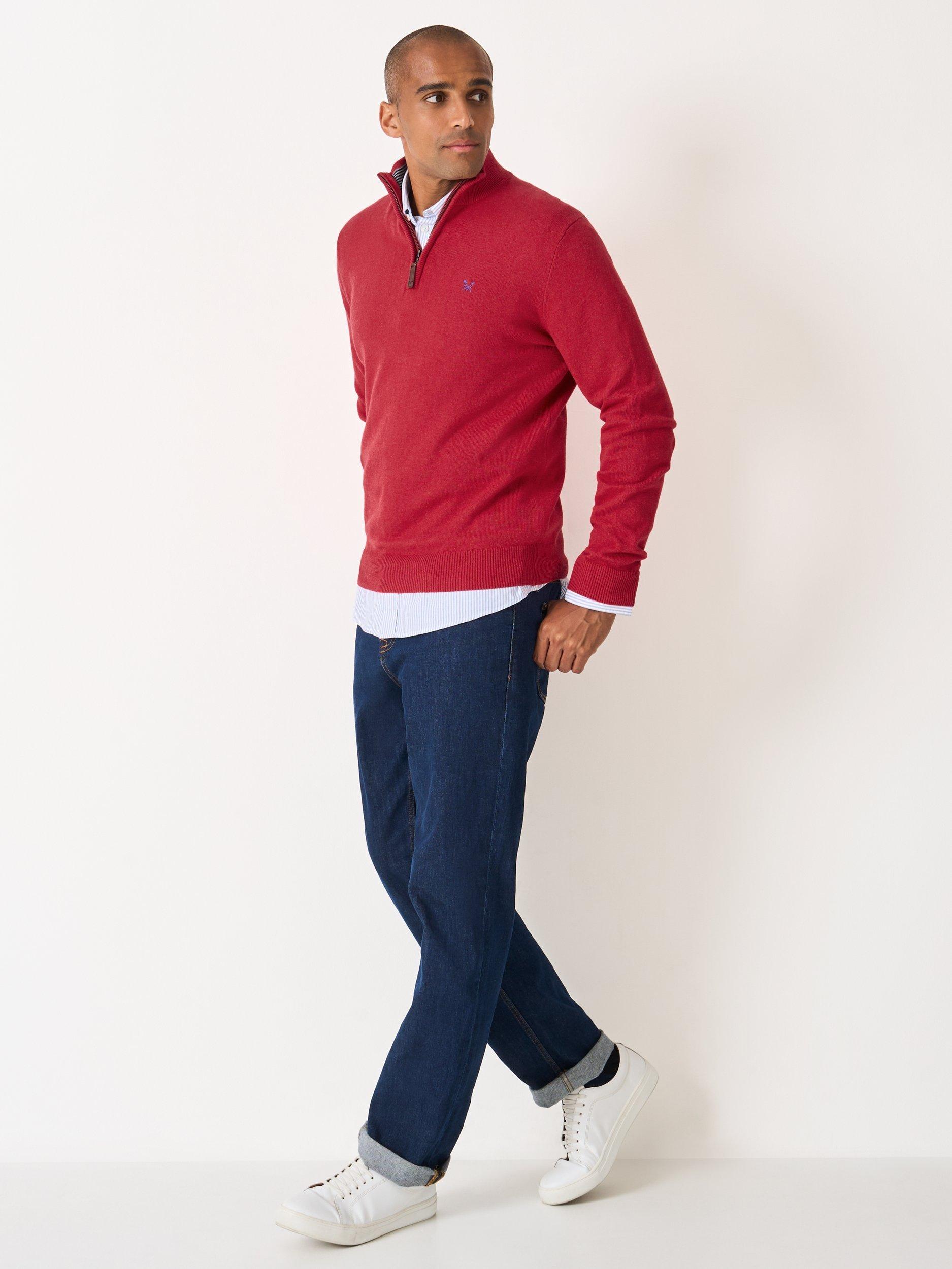 Product image 3 of 5, which shows Crew Clothing Cotton Half-Zip Jumper, Red, XS