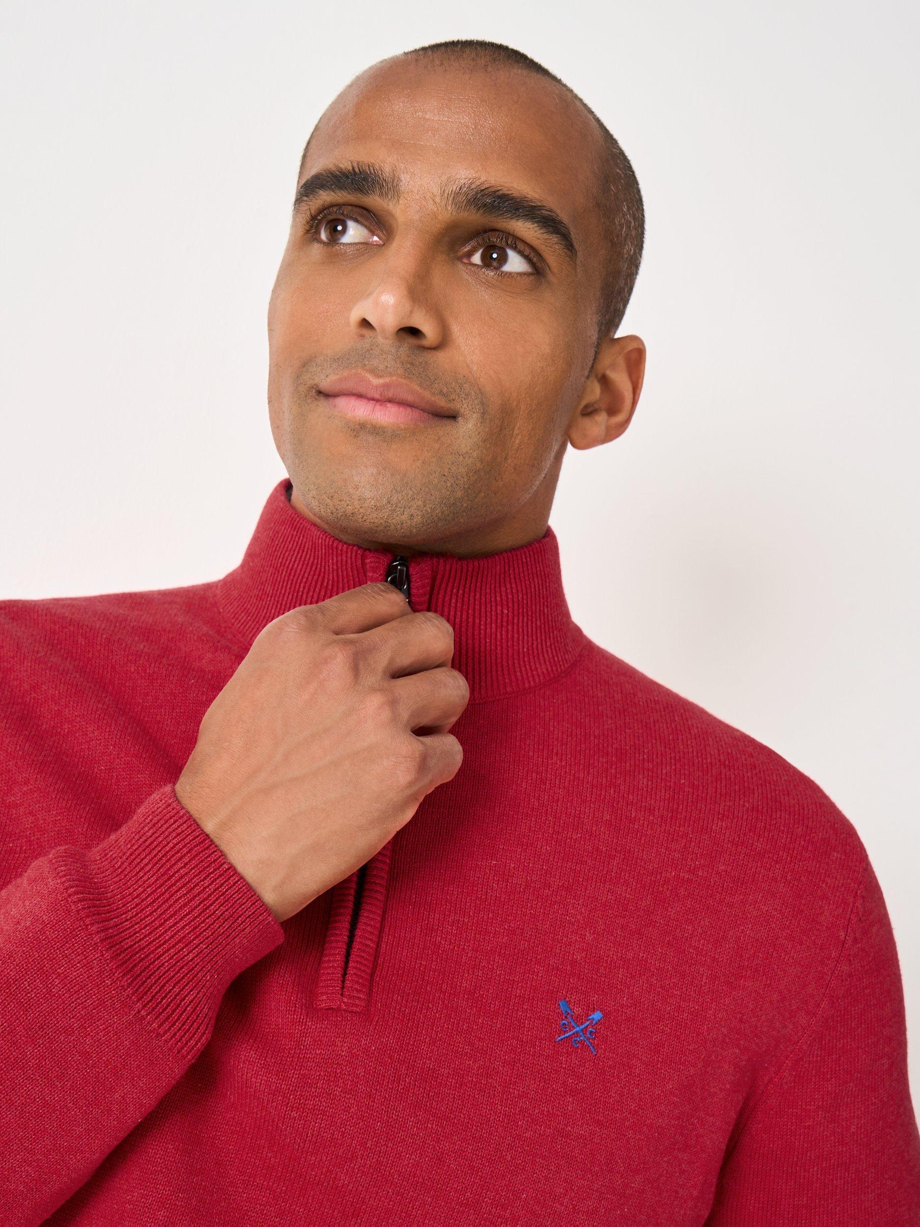 Product image 4 of 5, which shows Crew Clothing Cotton Half-Zip Jumper, Red, XS